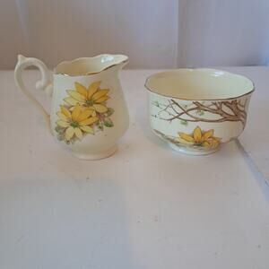 Antique Salisbury Golden Lotus Mini Creamer And Sugar Bowl Mint Condition